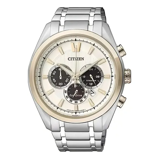 Relógio Masculino Citizen Eco-drive Titanium Tz30259s Cor Da Correia Prateado Cor Do Bisel Dourado Cor Do Fundo Dourado Claro