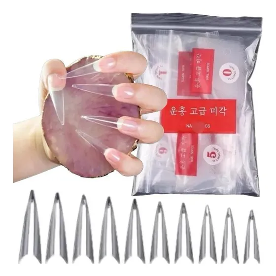 Tips Stiletto Cristal Extralargos Xxl 600pz X3