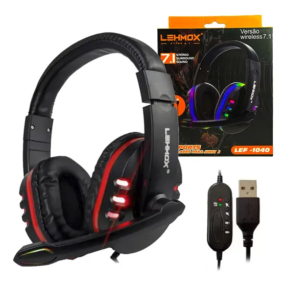Fone de Ouvido Headset Gamer USB 7.1 Virtual Com Led RGB Universal Compatível com PC Computador Notebook Console Xbox Playstation