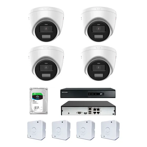 Kit Nvr 04 Canais Hikvision Poe + 04 Cameras Dome Ip + Hd 1t