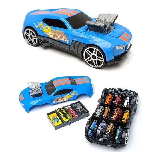 Auto Y Guarda Autitos 2en1 Hot Wheels - Vamos A Jugar Color Azul