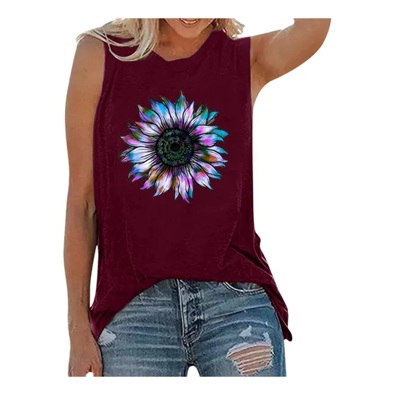 Camiseta Manga Para Mujer Verano Estampado Girasol