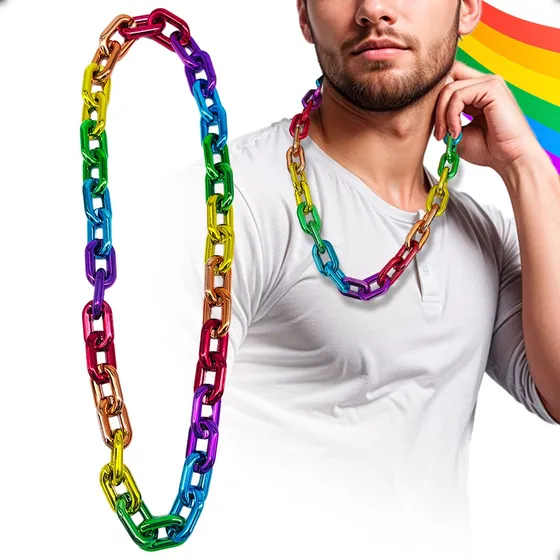 Collar Lgbt Cadena Gruesa Multicolor Pride Marcha Orgullo Color Blanco