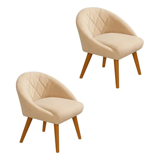 Kit 2 Poltronas Decorativas Para Sala Consultório Recepção Bege