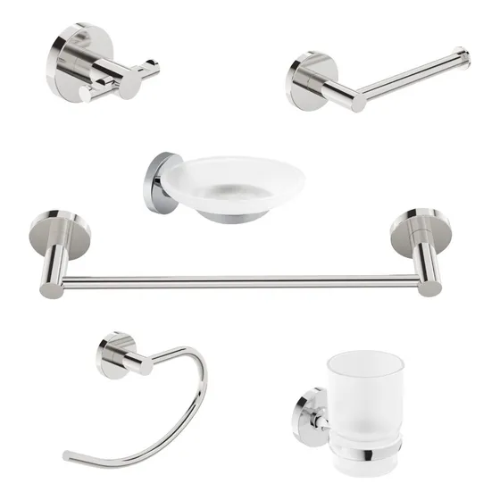 Set De Accesorios Para Baño Autoadhesivo Peirano Linea Stick 19006 Kit De 6 Piezas Acero Inoxidable Cromo Cromado Juego Bano