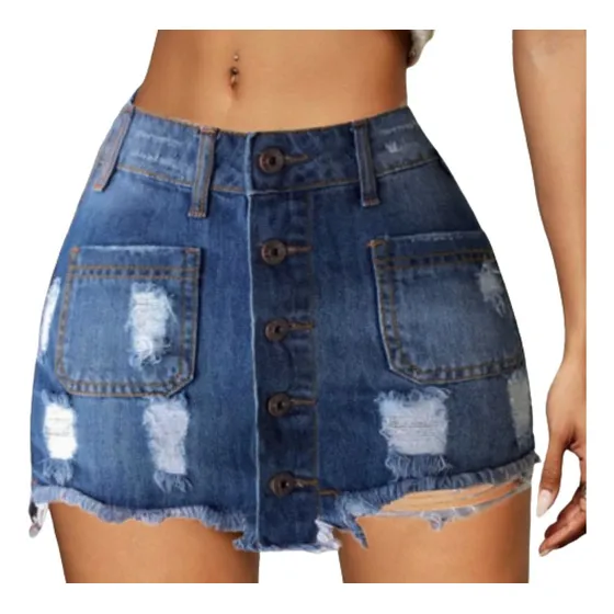 Nuevo Saia Curta Para Meninas Com Jeans Rasgados Cobrindo