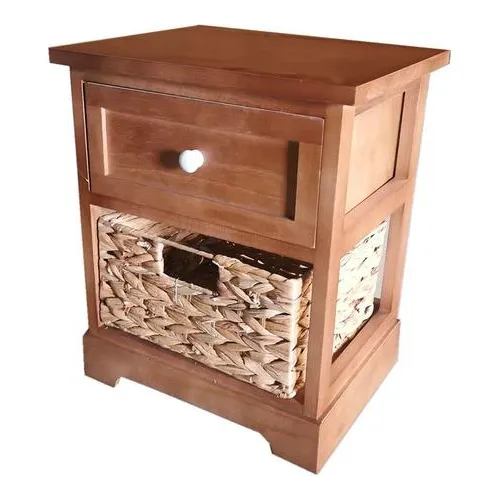 Mesa Selecta De Luz En Madera Con 1 Cajón Y 1 Cesto Mimbre Color Marrón