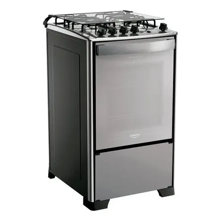 Fogão 4 Bocas Dako Magister Style com Mesa de Inox Preto e Frente Espelhada Bivolt