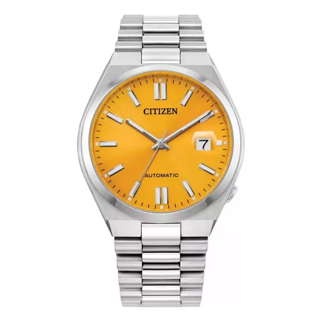 Reloj Citizen Tsuyosa Nj0150-56z Para Hombre Ewatch Correa Plateado Bisel Plateado Fondo Amarillo