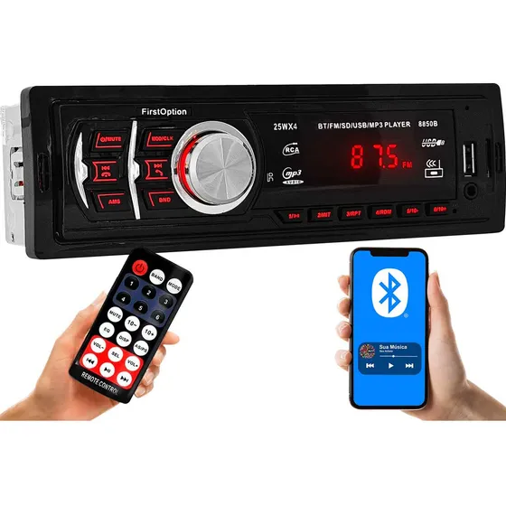 Som automotivo First Option 8850B com USB, bluetooth e leitor de cartão SD