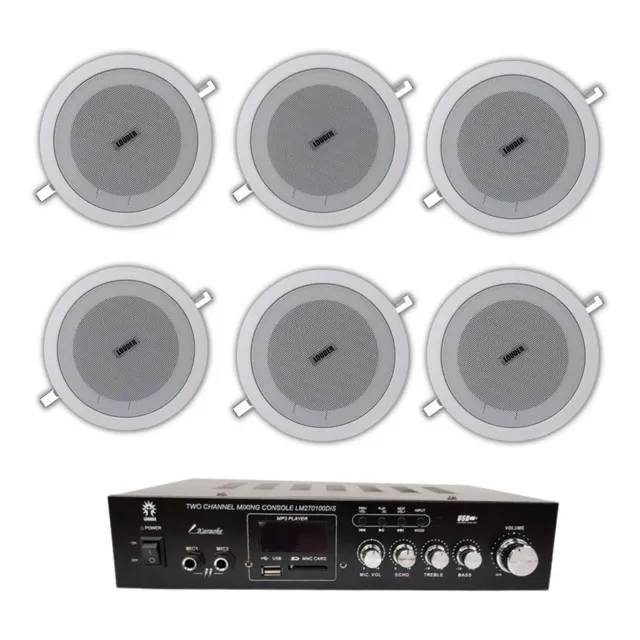 Amplificador Ambiental Y 6 Bocinas Plafon 5 1/4 PuLG Color Blanco