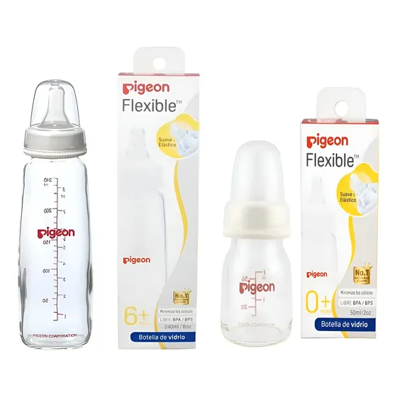 Pack Mamadera De Vidrio Pigeon Flexible 240ml Y 50ml