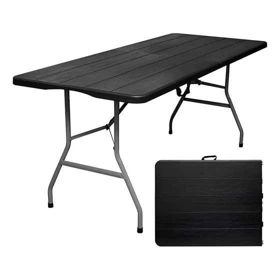 Mesa Para Jardin Exterior Plegable Picnic 180 x 74 Simil Madera Color Negro