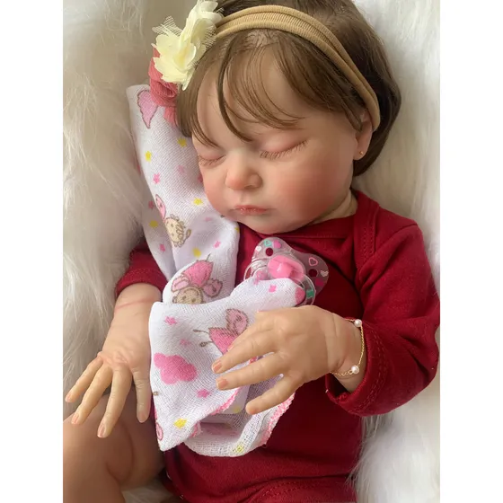 Bebê Reborn Doll Realista Menina Olhos Fechado Com Cabelo
