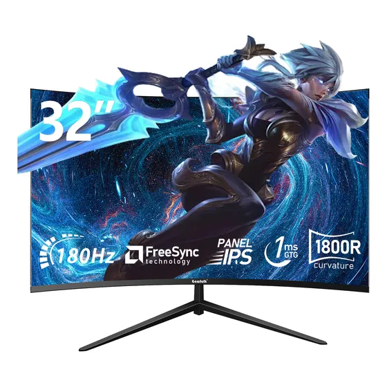 Gawfolk 32  Gaming Monito Qhd Curved Tilt 180hz 2k Hdmi/dp