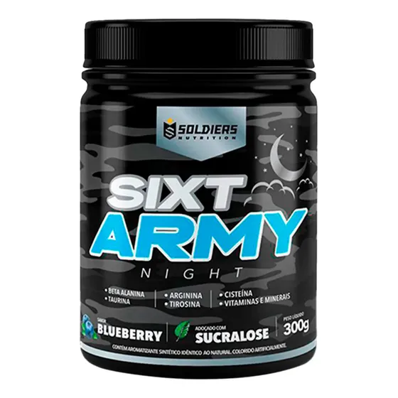 Pré-treino Sixt Army Night 300g Workout Termogênico Sabor Blueberry Soldiers Nutrition Energia Foco Treino