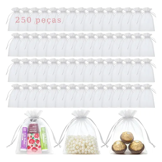 Kit 250 Saquinho Saco Organza 10x15 Branco Lembrancinha Joia