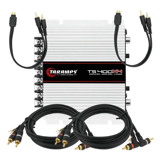 Módulo Amplificador Ts400x4 400w Som Automotivo T400 Taramps + 2 Cabos Rca + 2 Cabo Y