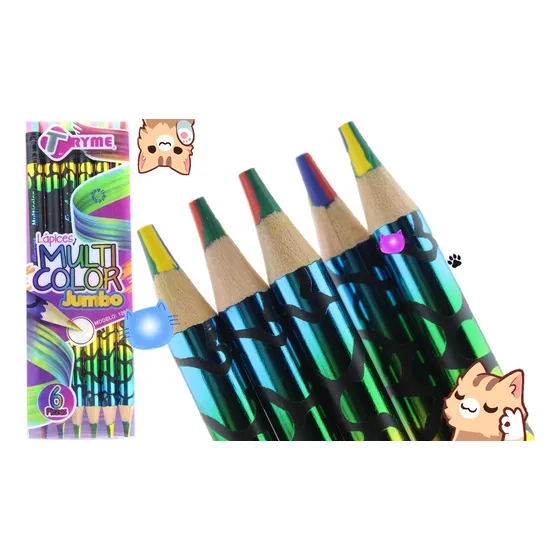 6 Lapices Kawaii Multicolor Jumbo Arcoiris, Punta De Colores
