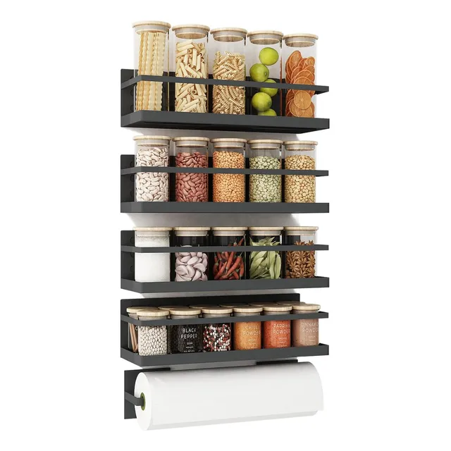 Estante Magnético Para Refrigerador, Negro, 4 Unidades