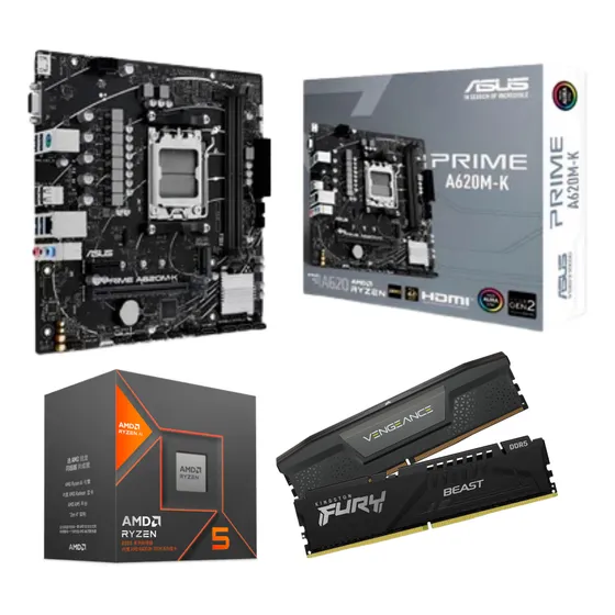 Kit Upgrade Amd Ryzen 5 8600g + A620m-k + 32gb 5200mhz Cor Preto
