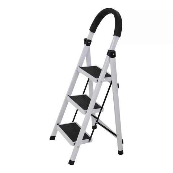 Escalera De Acero Tubular Tipo Tijera Plegable 3 Escalones Homex Color Blanco