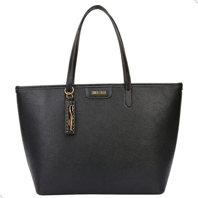 Bolsa Shopper Floater Ombro Grande Santa Lolla Preto Lisa Ouro