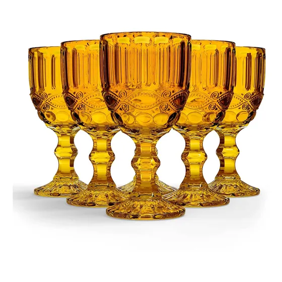 Elle Decor Juego 6 Copa Vino Cristaleria Color Ambar Vintage