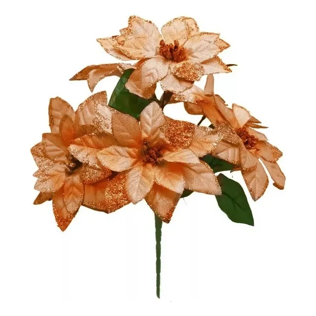 Ramo Nochebuena Roja Y Dorado Con 6 Flores 35 Cm Pack 12 Pz Color Naranja