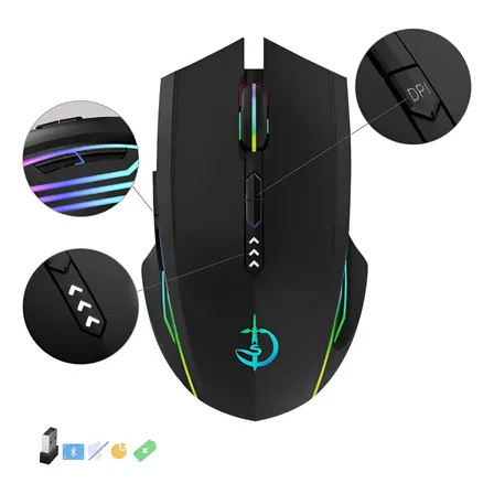 Mouse Sem Fio Recarregável Bluetooth2.4g Gamer Ergonômico
