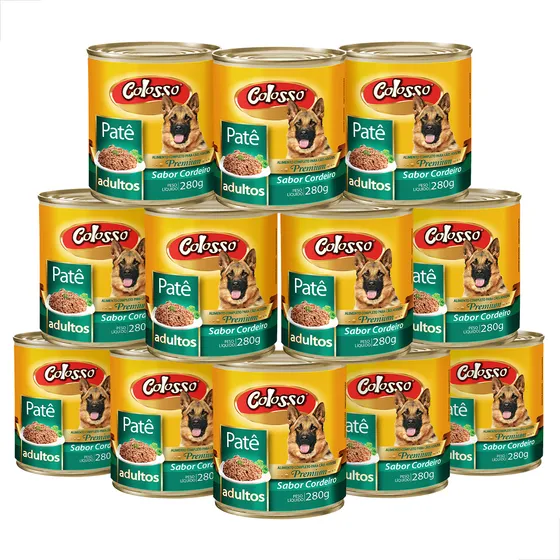 Kit 12 Un Alim Umido Patê Colosso Lata Cães Cordeiro 280 G