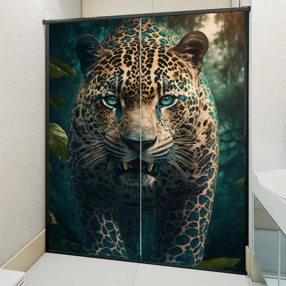 Adesivo Box Banheiro 3d Jaguar Selva Box 2folhas De 70x200cm