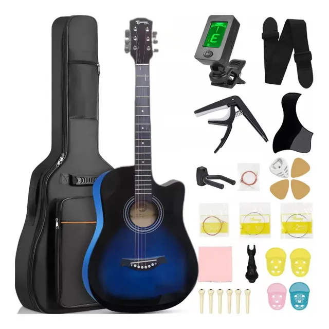 Guitarra Acústica Clásica De 38 In Con Funda Y Accesorios Color Azul Material Del Diapasón Arce Orientación De La Mano Ambidiestro