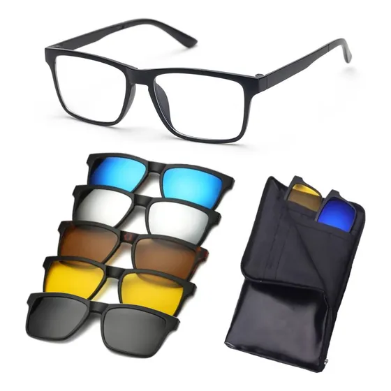 Armação De Oculos Com Clip On De Sol Lentes Proteção Uv