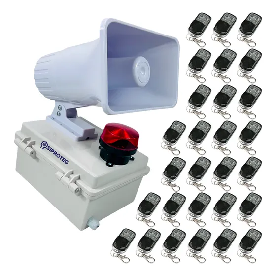 Alarma Alerta Vecinal 28 Controles Panico Estrobo Sirena 30w Blanco