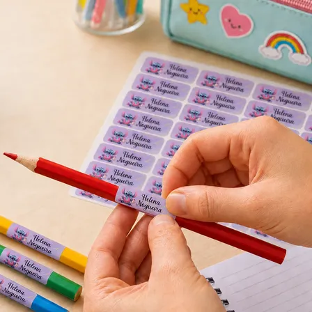 100 Etiquetas Escolar Adesivas Personalizadas Lápis Caderno Colorido Personalizado
