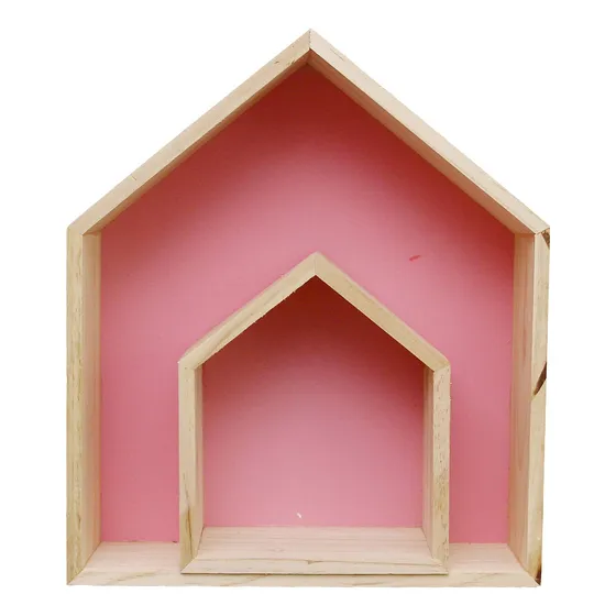 2 Pieza Madera Encantadora Forma Casa Pared Estante Niño
