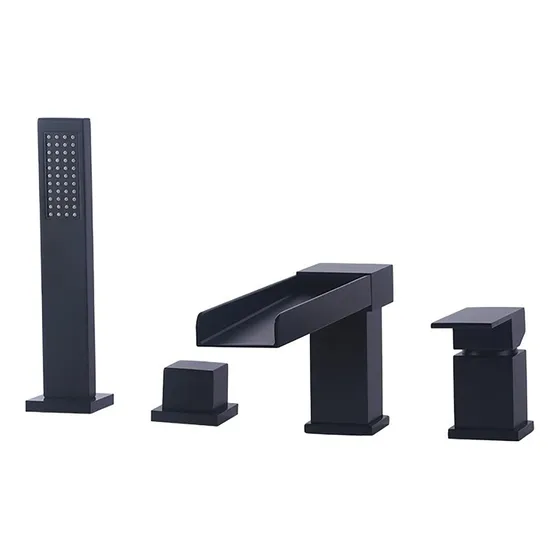 Grifo Bañera Llenado Cascada Mezclador Baño Negro Mate Laton