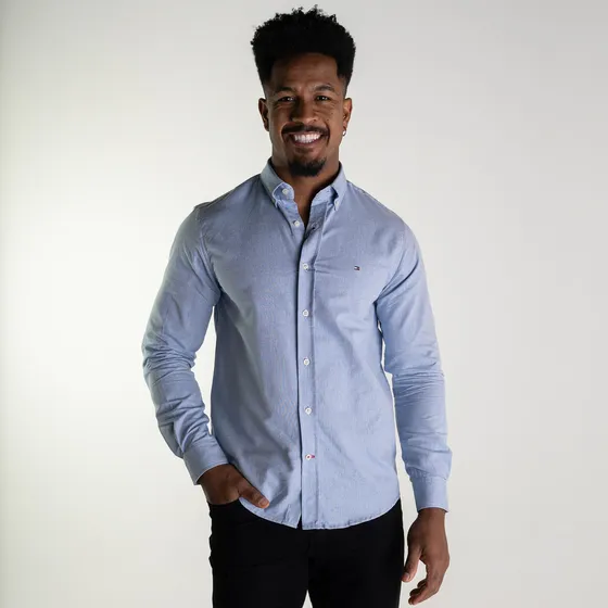 Camisa Social Masculina Tommy Hilfiger Algodão Azul 