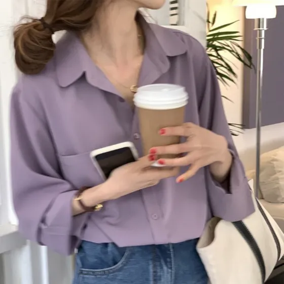 Blusa Morada De Estilo Vintage Para Mujer