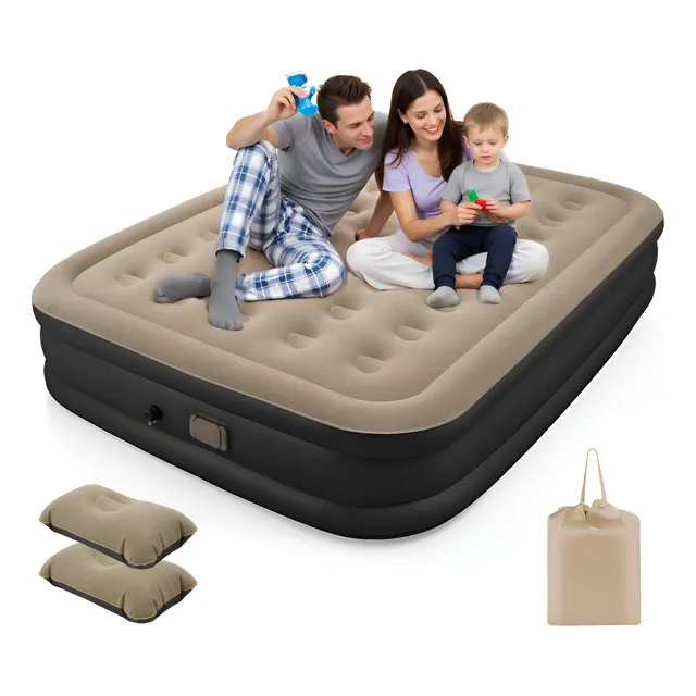 Colchón Hinchable Queen Size Con Bomba Hinchable De 4000 Mah Marrón Claro