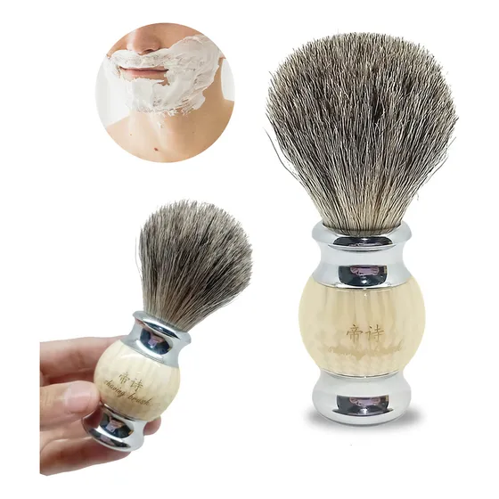 Pincel Para Barbear De Pelo De Texugo Escova Barba Luxo Inox Cor Bege