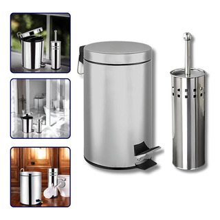 Kit Escova Sanitária Com Suporte + Lixeira 5 Litros Aço Inox Kit Escova Sanitária Com Suporte + Lixeira 5 Litros Aço Inox