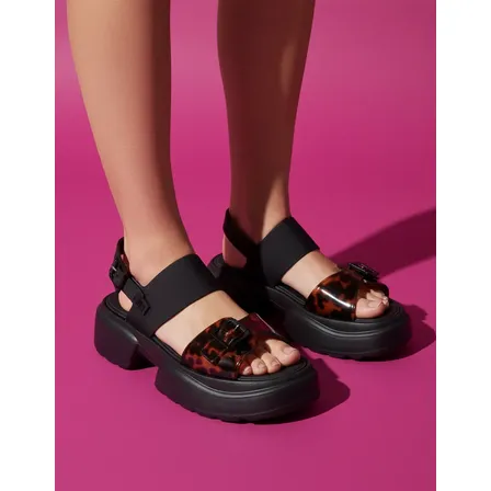 Sandália Melissa Push Plataforma Leve Confortavel Original Preto Tartaruga 36 Br