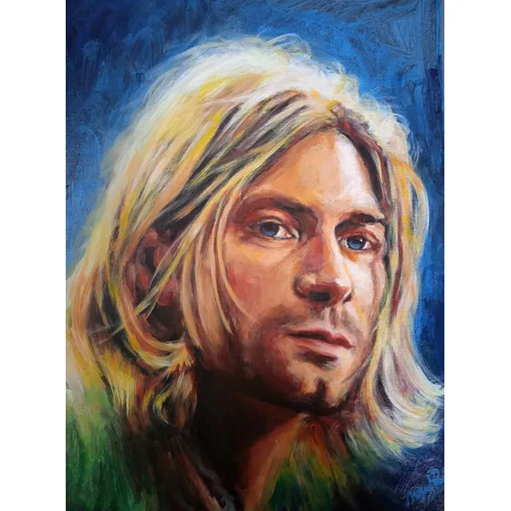 Cuadro Kurt Cobain Pintado A Mano 30x40 Cm