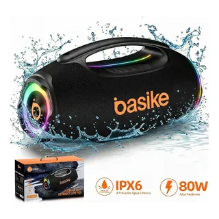 Basike Caixa De Som Hifi Boombox 80w 8000mah Ipx6 Rgb Tws Preto 5v R