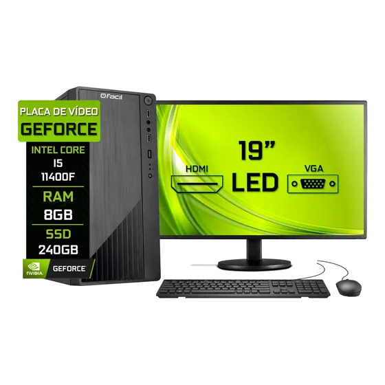 Computador Completo Fácil Intel I5 11400f 8gb Ddr4 Ssd 240gb