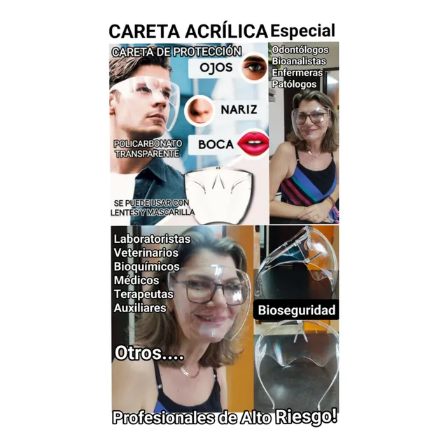 Careta  Protectora Super-acrilico Odontología, Laboratorios.