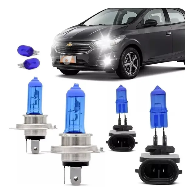 Kit Lampadas Onix Prisma Ltz Lt Joy 2017 2018 2019 Super Brancas Farol H4 60/55w Milha H27 881 27w Techone 8500k Inmetro