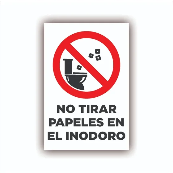 Cartel No Tirar Papeles En El Inodoro 10x15 Baños Pack X 5u